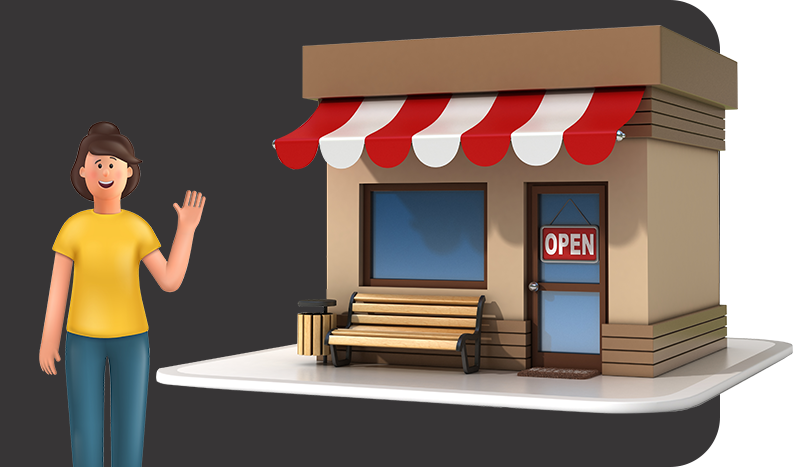 grocery store and person illustration